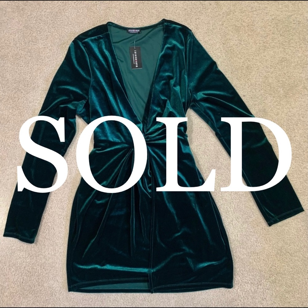 Fashion Nova Velvet Dress - Hunter Green